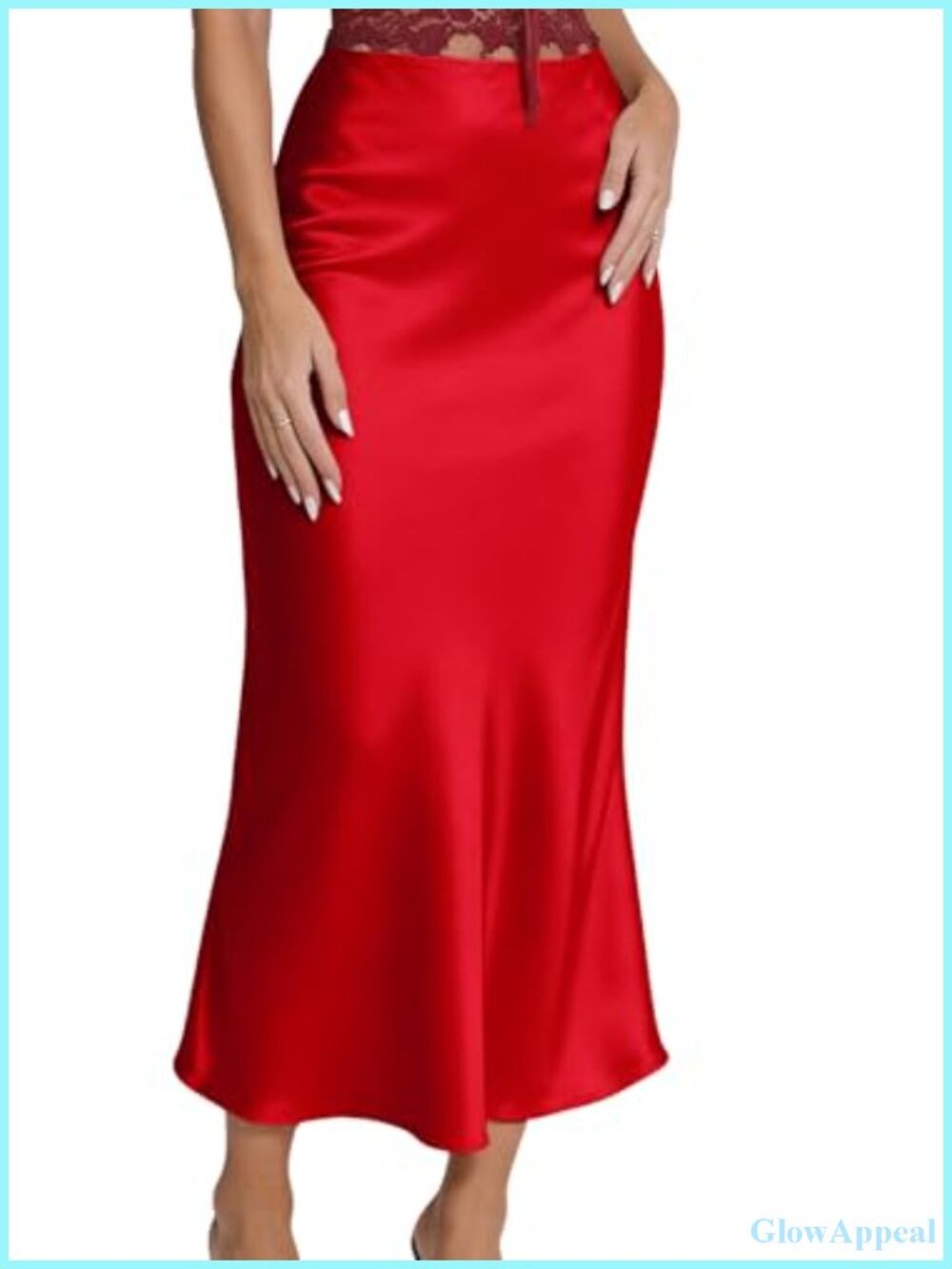Women's High Waist Satin Midi Skirt Nylon Spandex Elegant Cocktail Party